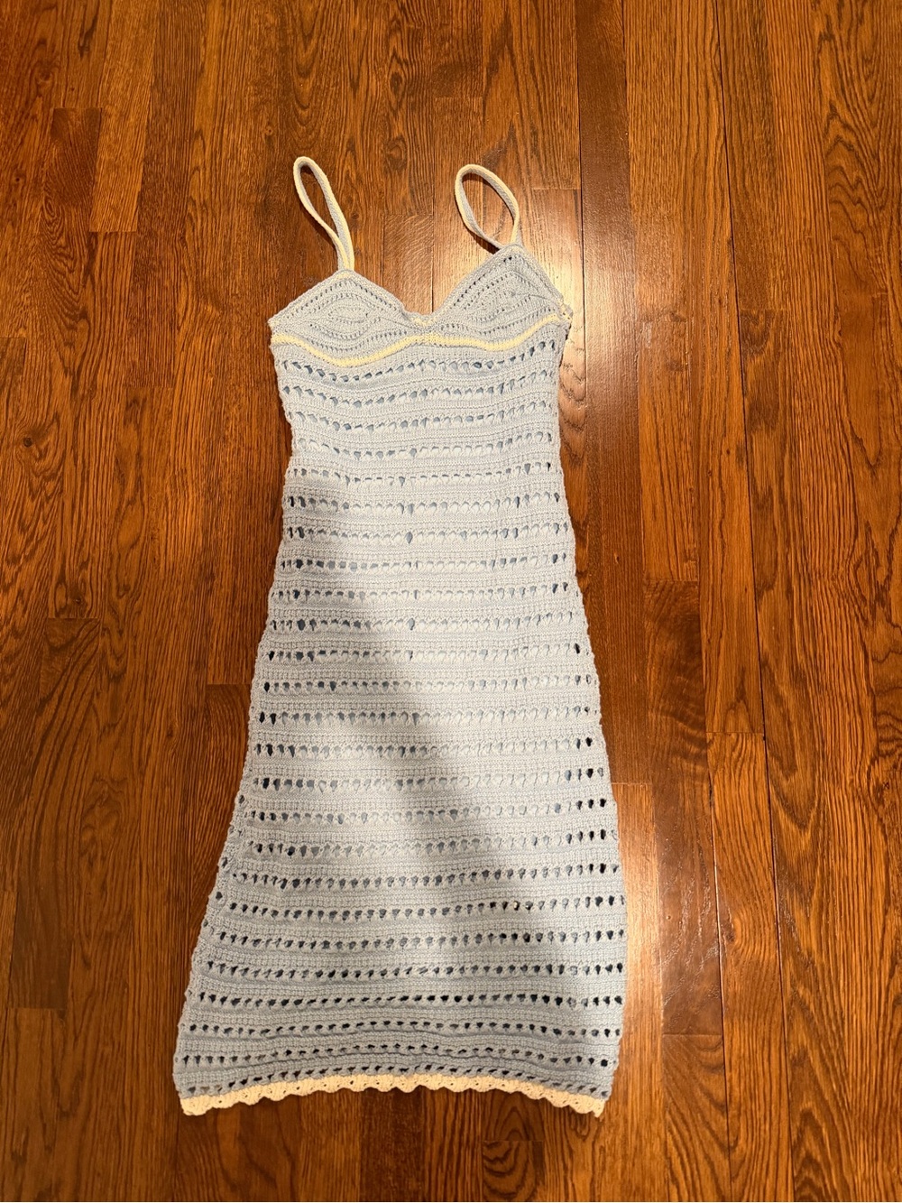Light Blue Crochet Slip Dress with Yellow Trim